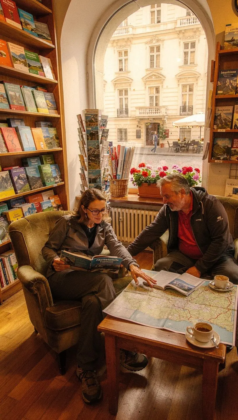 Ein bunt gestalteter Reiseführer über die Alpen mit beeindruckenden Berglandschaften auf dem Cover.