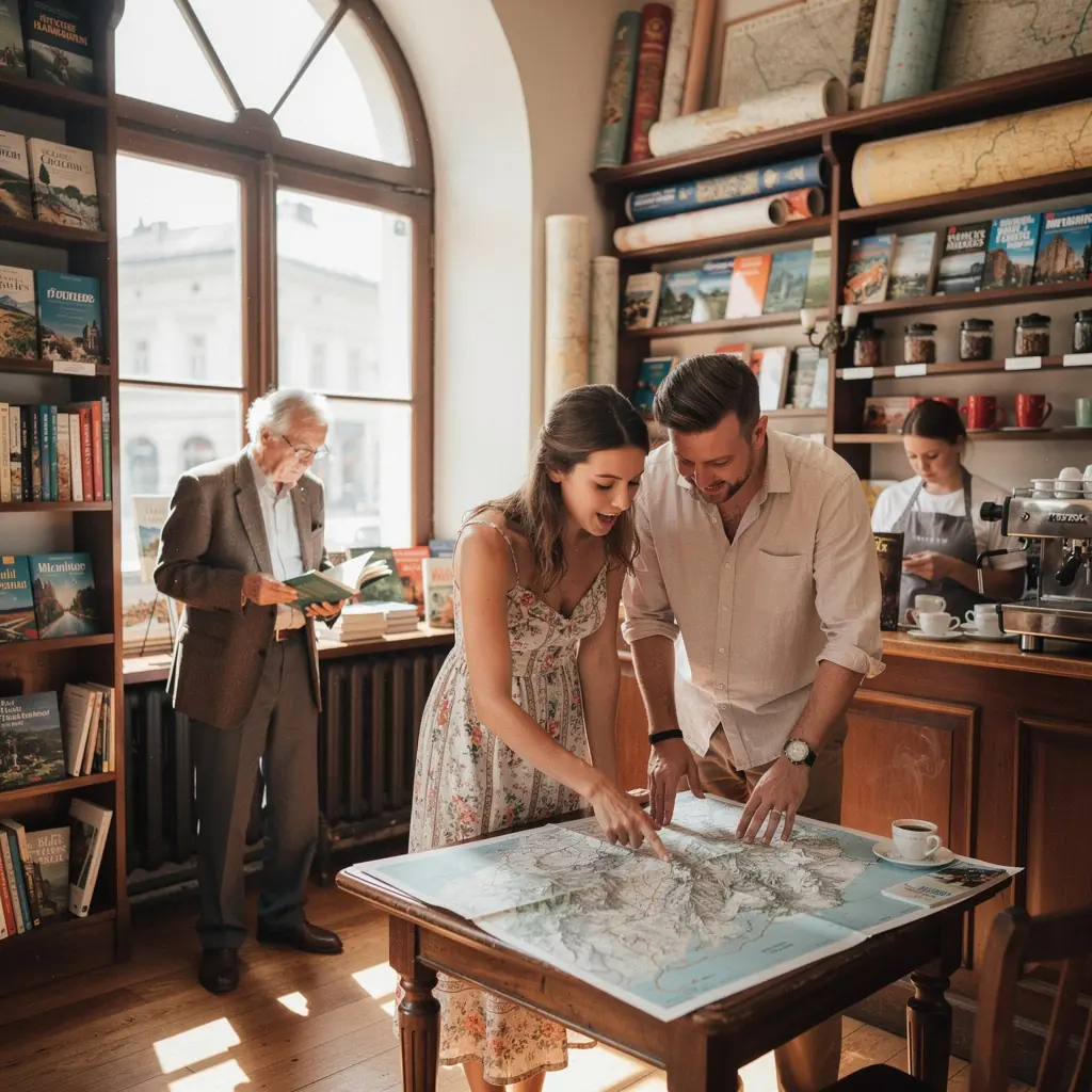 Ein Bild eines Reiseführers über die Alpen mit wunderschönen Landschaftsaufnahmen und detaillierten Karten.