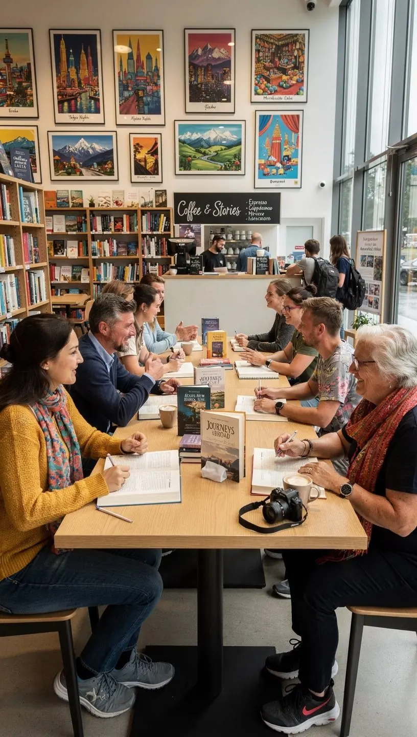 Eine gemütliche Buchhandlung, die Reiseführer und Karten für Entdecker anbietet.